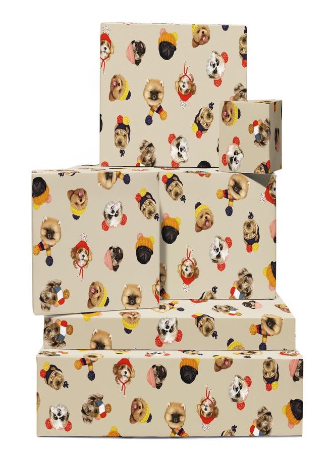 Central 23 Dog Christmas Wrapping Paper Brown Beige - 6x Wrapping Paper Sheets - Cute Winter Doggos in Hats - Puppy - Dog Wrapping Paper - Holiday Presents Gift for Fur Parents Mom Dad - Thick & Recyclable - Image 1